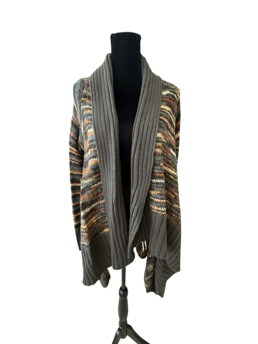 John & Jenn Waterfall Open Front Striped Cardigan Sweater Multi Color S